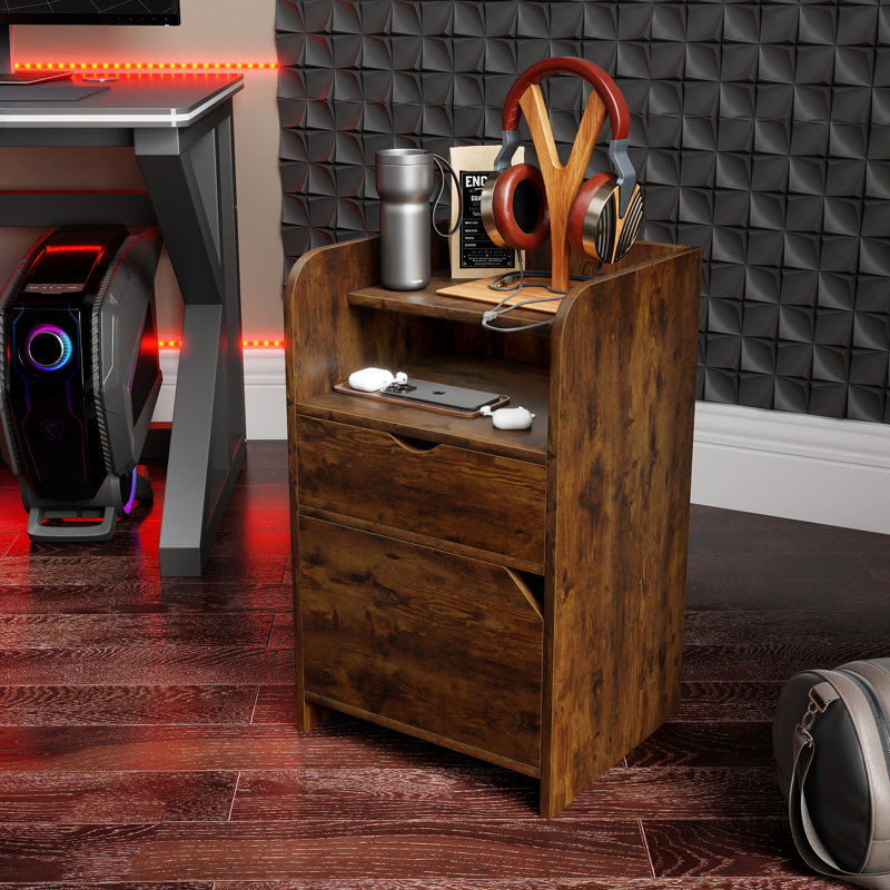 Table de chevet multi-rangement avec tiroir et armoire, table d'appoint compacte avec tablettes ouvertes pour la chambre à coucher, table de chevet fonctionnelle