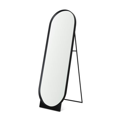 67" Black Metal Oval Freestanding Tilting Geometric Framed Standing Mirror