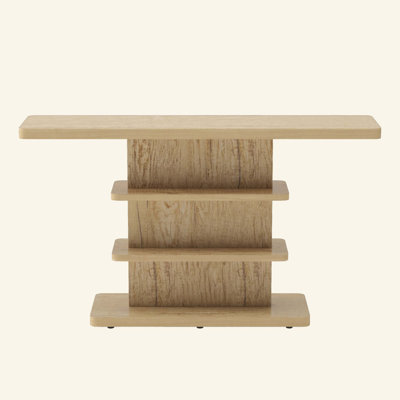 Console rétro vintage avec tablettes de rangement ouvertes à 2 niveaux, capacité de poids élevée au design élégant, convenant au salon, au couloir, au couloir et à la chambre à coucher