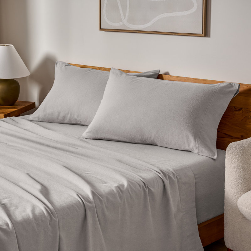Housse de coussin 100% flanelle de coton, Gris clair, 2 très grandes taies d'oreiller