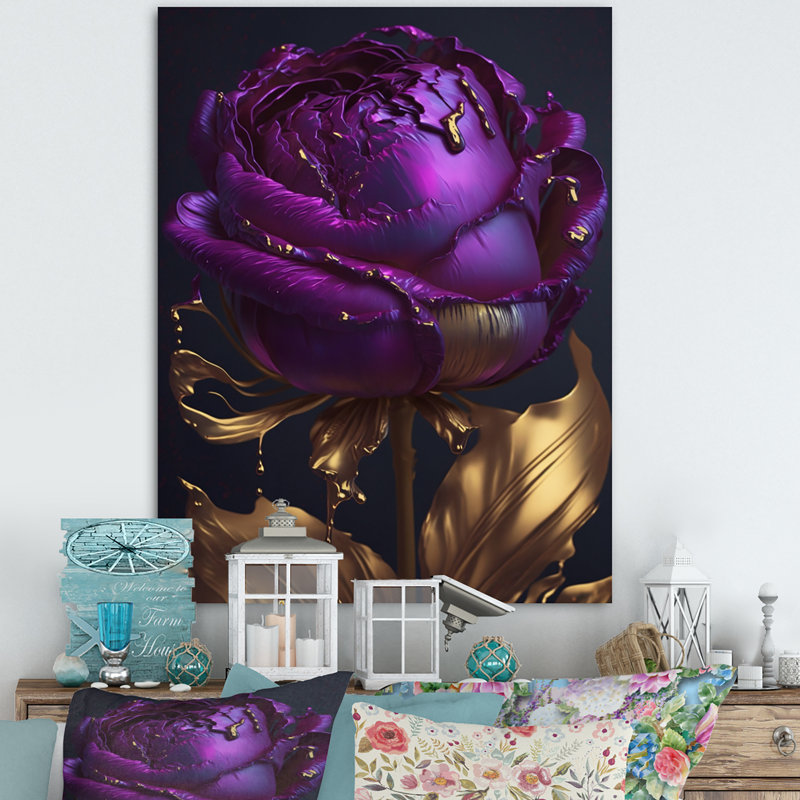 Mauve pivoine liquide or III - pivoines, impressions sur toile, H 32 po x l 24 po x P 1 po, Toile tendue