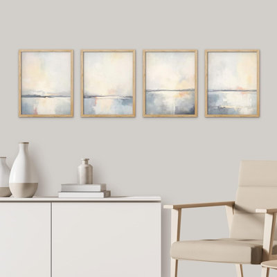 Aquarelle océan paysage marin encadré sur papier, impression de 4 pièces