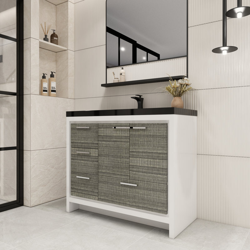 Ensemble de meuble-lavabo simple 42 po Eolia, Gris cendre très lustré