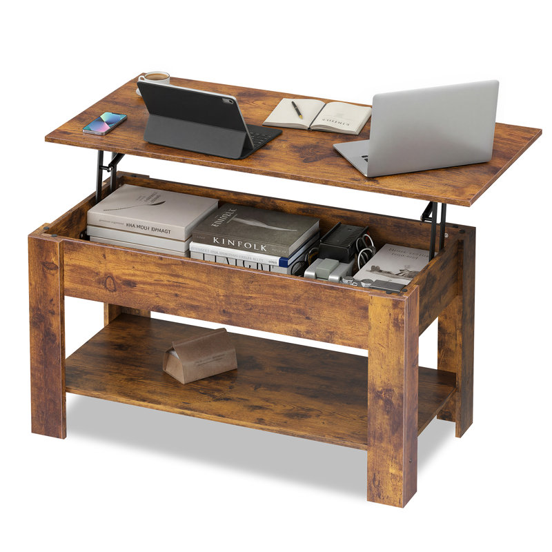  Sparta Lift-Top Coffee Table with Storage & Open Shelf, Modern Coffee Table, Square Coffee Table for Living Room, and Home Office