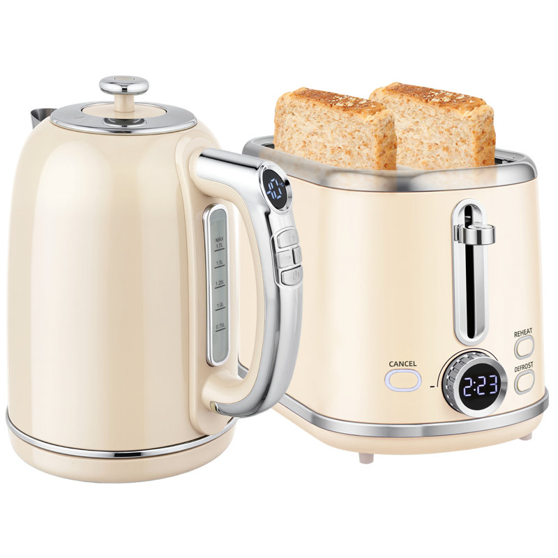 Kettle and Toaster Set, Cream/Silver