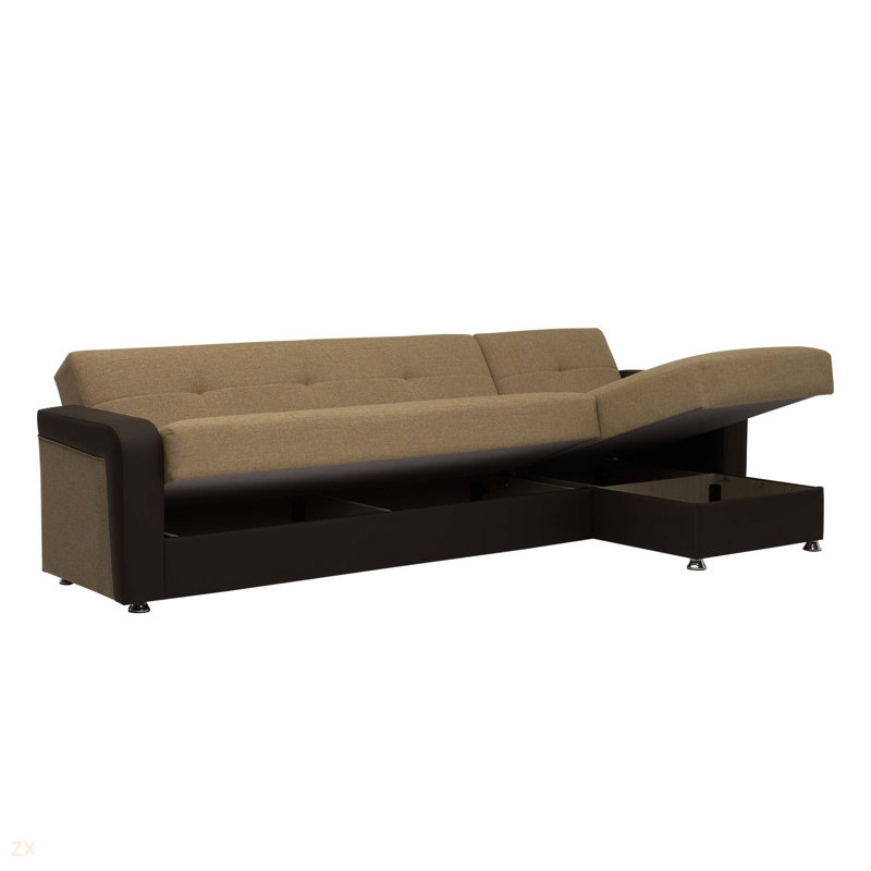 Chaise longue convertible avec rangement Concorde Collection, Brun chenille / similicuir