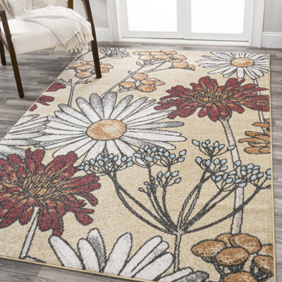 Dizi Modern Botanical Wildflower Yellow/Ivory/Red Rug