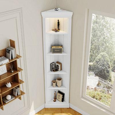 83.4""Tall Modern Corner Shelf,5 Tier Corner Bookcase With LED Light, Storage Standing Shelf Unit, Open Corner Plant Display Stand For Small Space For -  Ivy Bronx, E13856AE94A447CA8FF7B7C1117F7538