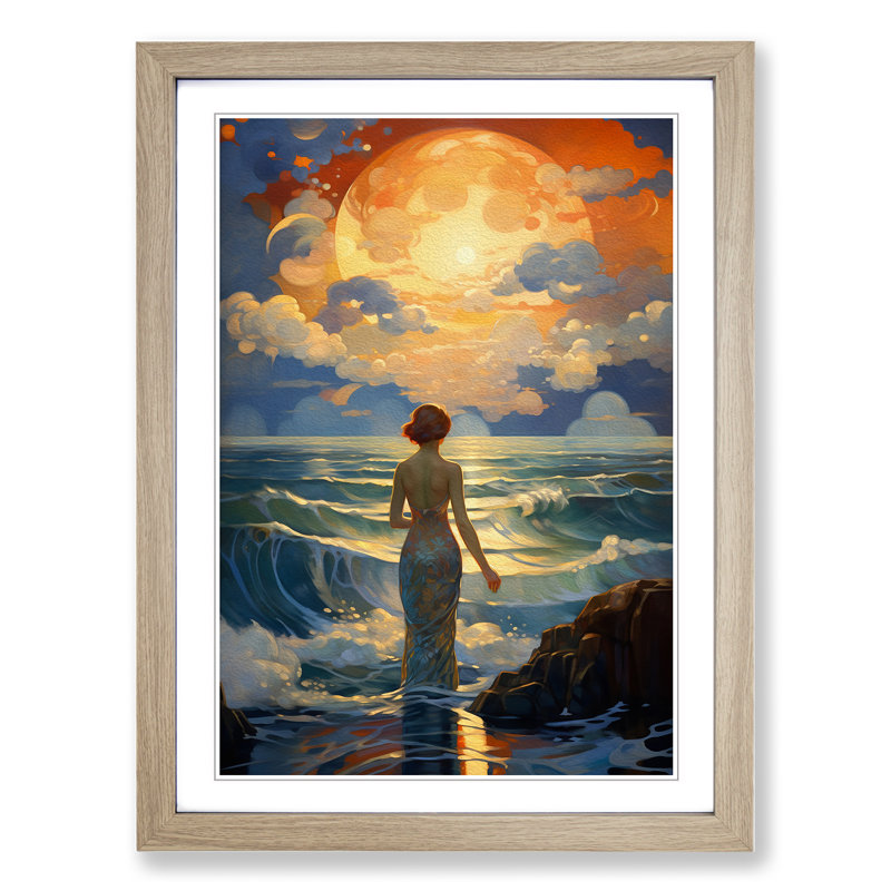 Ocean Deco - Single Picture Frame Print on Wood, 46cm H x 34cm W x 2cm D, Oak 