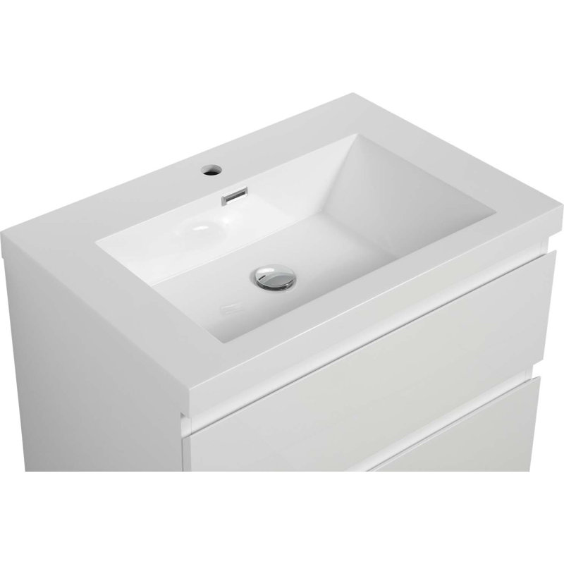 Armoire de salle de bain murale flottante 30 po avec lavabo en résine, Blanc
