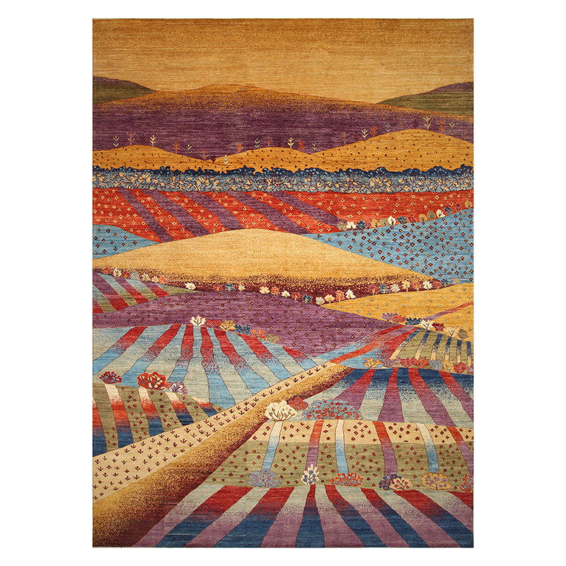 Tapis mauve / bleu / brun de haute qualité noué à la main