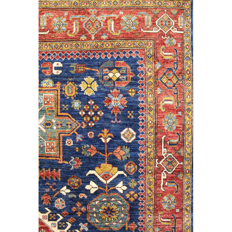 Tapis de couloir bleu en laine noué à la main de conception unique nouvel âge 5 pi 10 po x 17 pi 7 po Karaja
