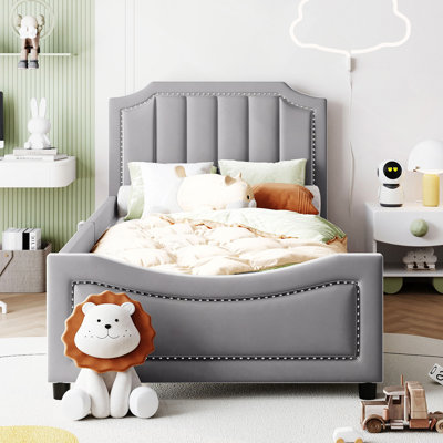 Upholstered Daybed With Classic Stripe Shaped  Headboard