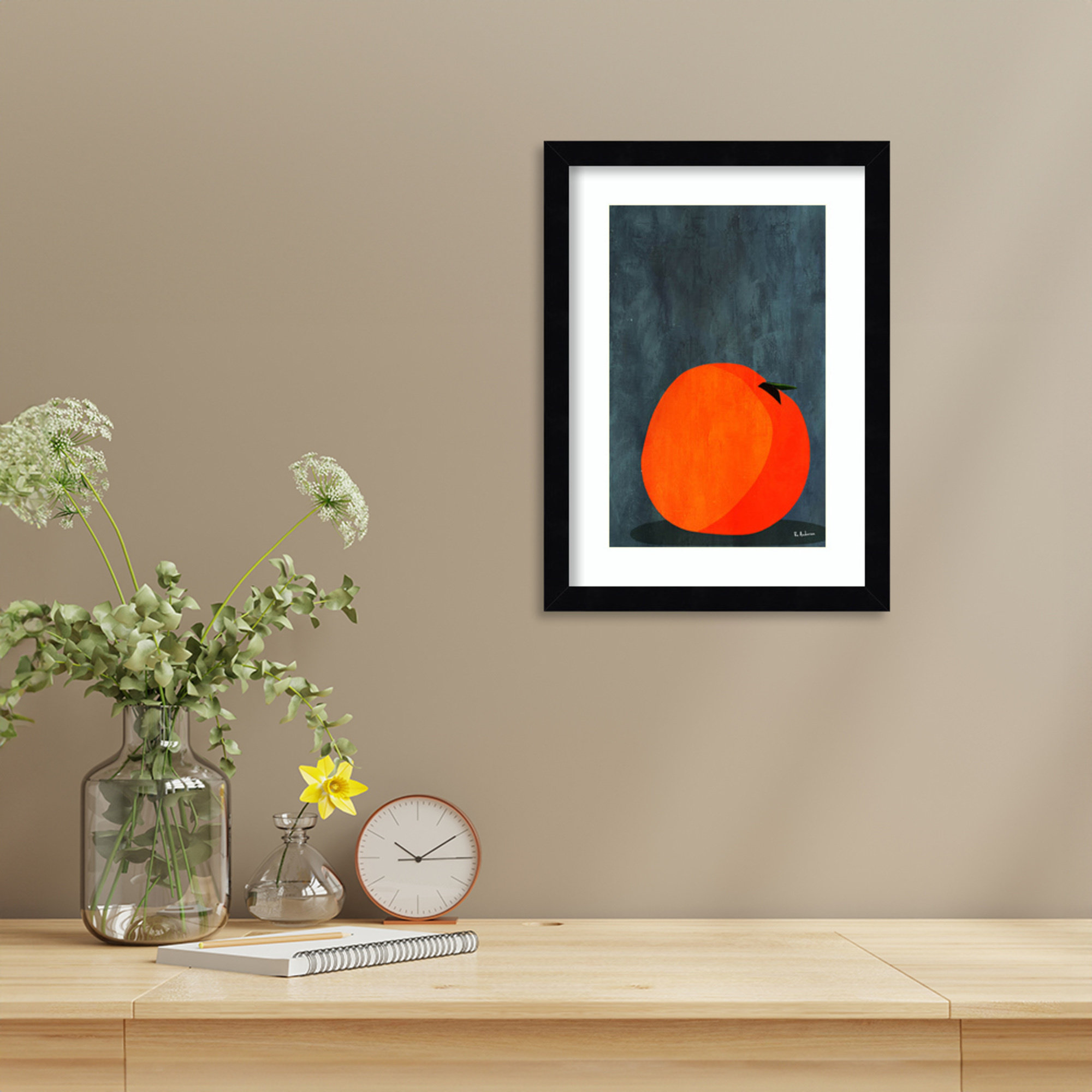 Calmly Sleeping Apple by Bo Anderson Wood Framed Wall Art Print, Black, 15" H x 11" W