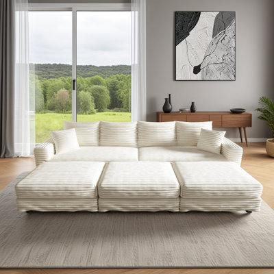 5-Piece Modular Sectional Sofa 102.4" Wide Deep Seat Corduroy Sleeper Couch With Upholstered Ottoman For Living Room, Apartment