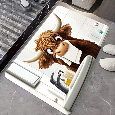 Diatomaceous Earth Bath Mat,-Cute Highland Cow Non-Slip Volume Super Absorbent Fast Drying Eco-Friendly Easy to Clean for Bathroom Kitchen Door mat 16×24Inch (40 * 60cm)
