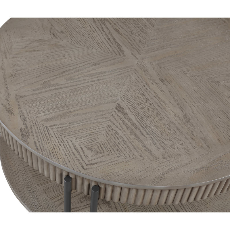 Table 3 pièces pour le salon: table basse ronde et 2 tables de bout, pieds en métal, tablette de rangement, finition brun / brun clair