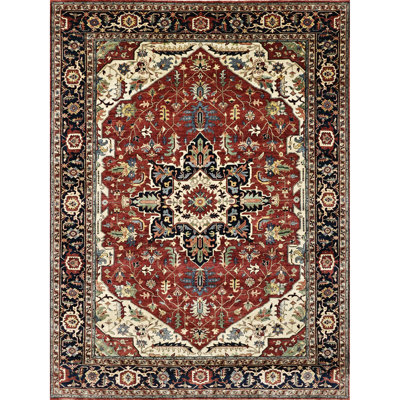 High-Quality Hand-Knotted Red And Blue Area Rug