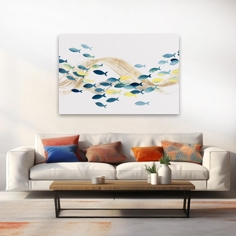 Poisson et marine sous l'eau, art marin, H 40 po x l 60 po