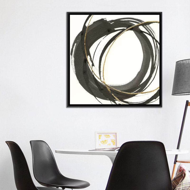 « gilded enso i », reproduction d’impression sur toile, H 26 po x l 26 po x P 1,5 po, Toile avec cadre noir, Pas de tapis