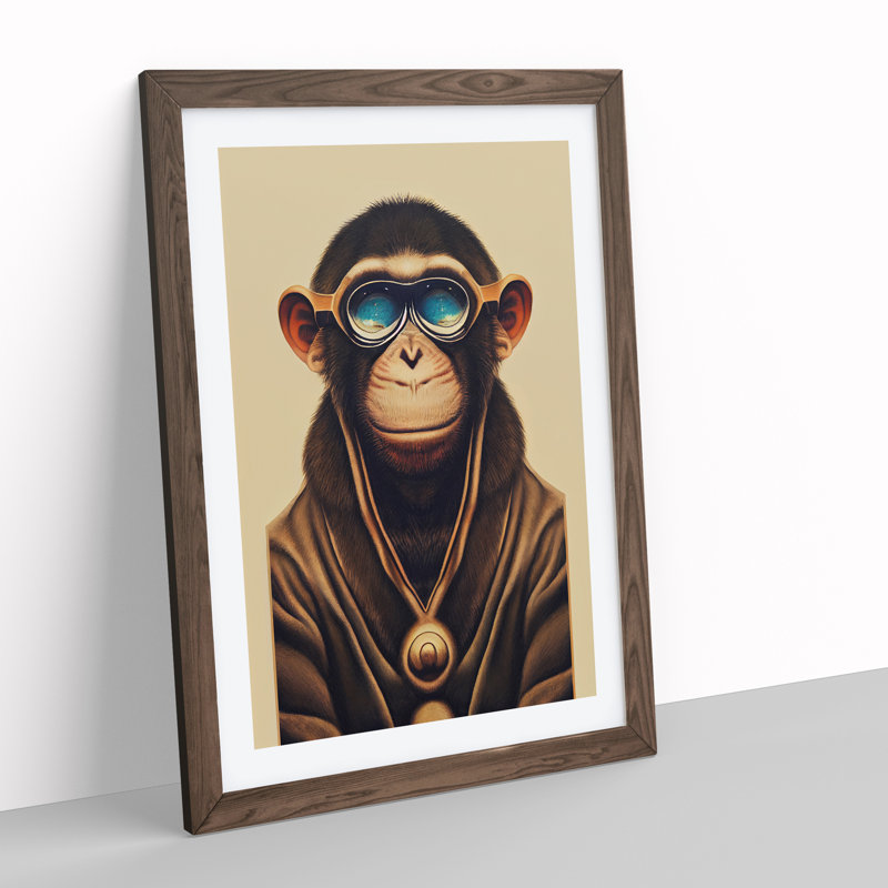 Cool Monkey - Single Picture Frame Print, 34cm H x 25cm W x 2cm D, Walnut