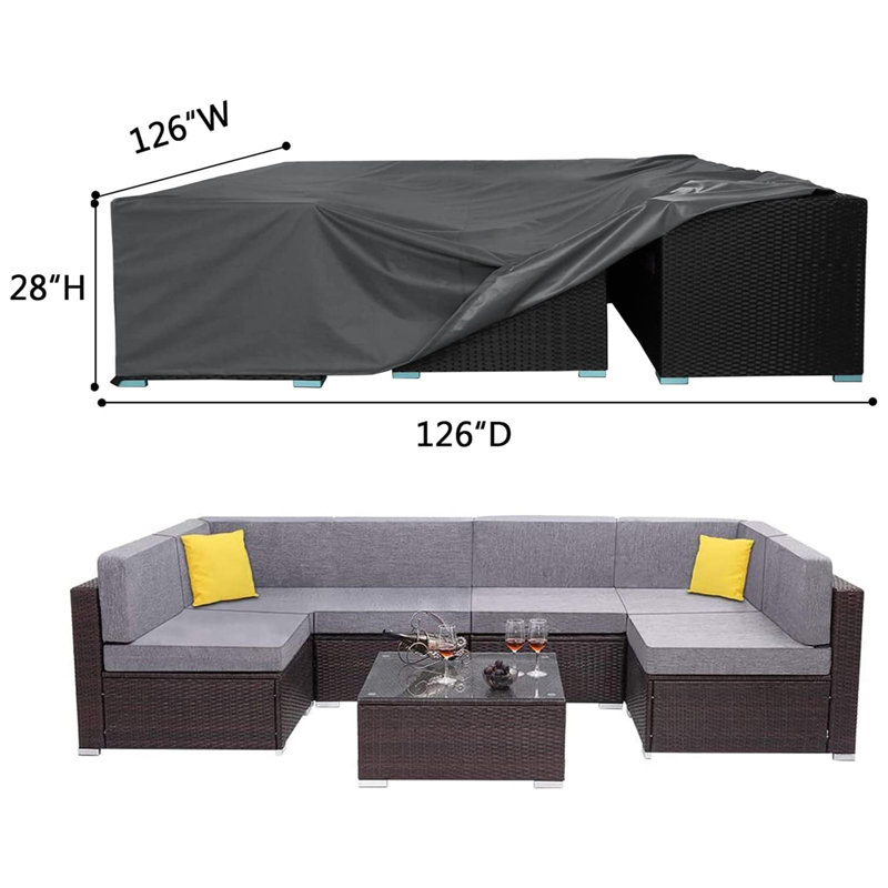 Karlstad Patio Furniture Cover Waterproof Furniture Lounge Porch Sofa Protectors, 28" H x 126" W x 126" D