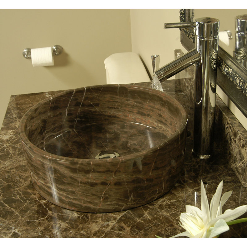 D'Vontz 14.25'' Stone Circular Bathroom Sink, Dark Emperadore Marble