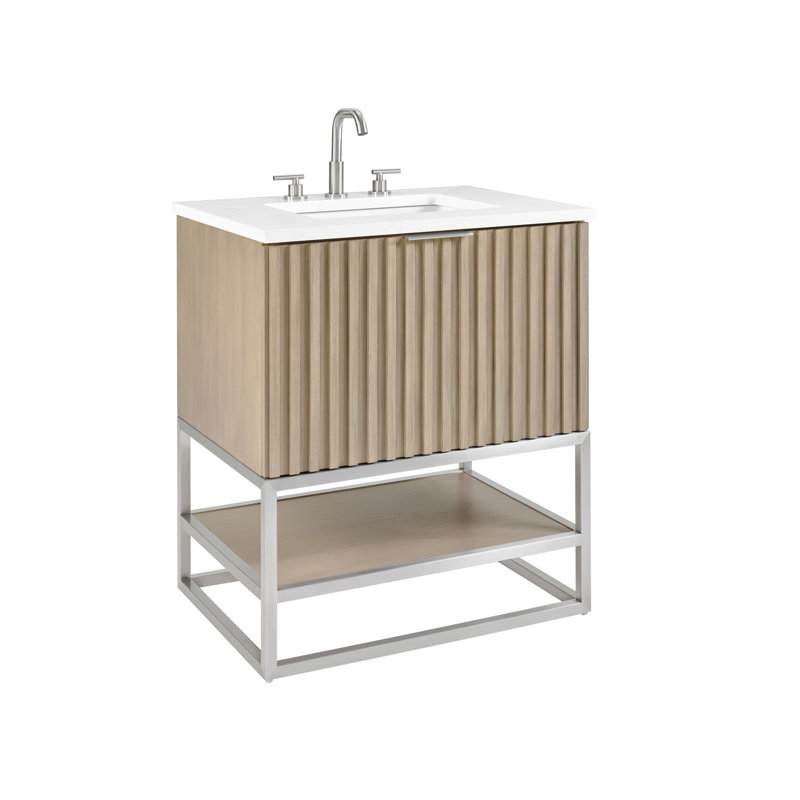 Terra 30'' W Single Vanity, Walnut, Brushed Nickel, Calacatta Quartz/Widespread Faucet Mount
