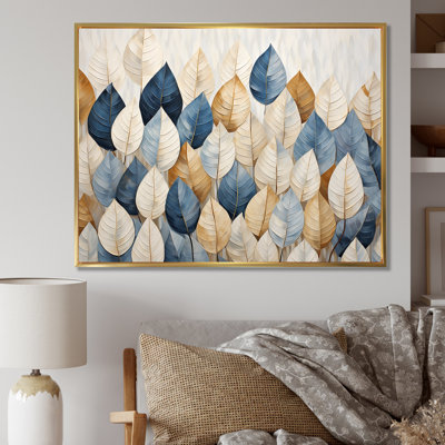 «Beige and Blue Minimalisme Leaves Collage I», art mural pour salon