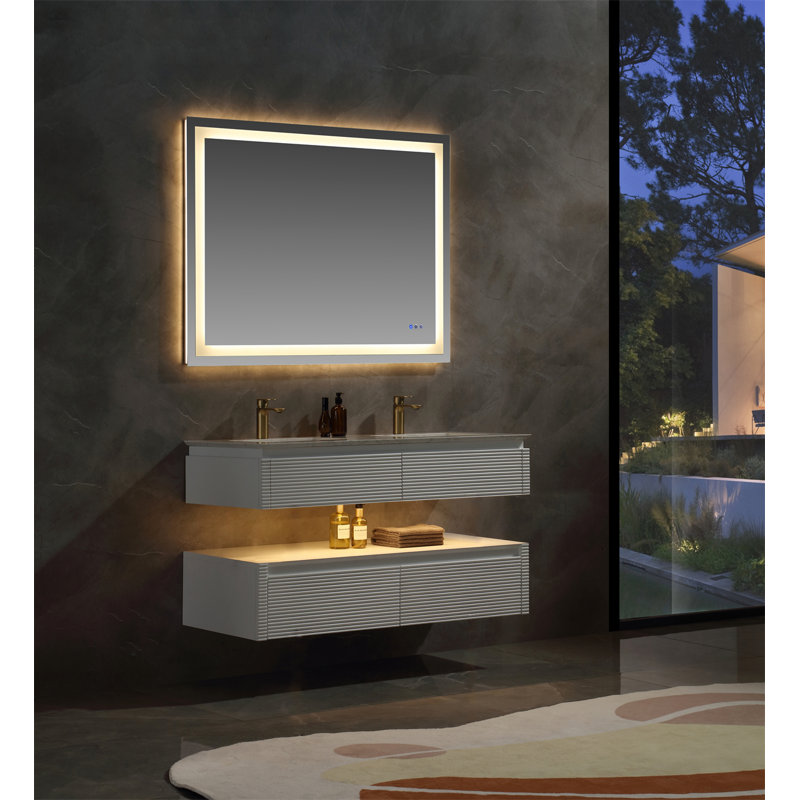 Ensemble de meuble-lavabo mural 48 po blanc avec plateau en marbre blanc 48 po