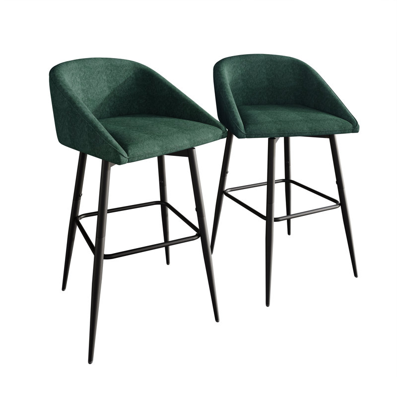 BLACK METAL SWIVEL COUNTER CHAIR IN GREEN CHENILLE, Green