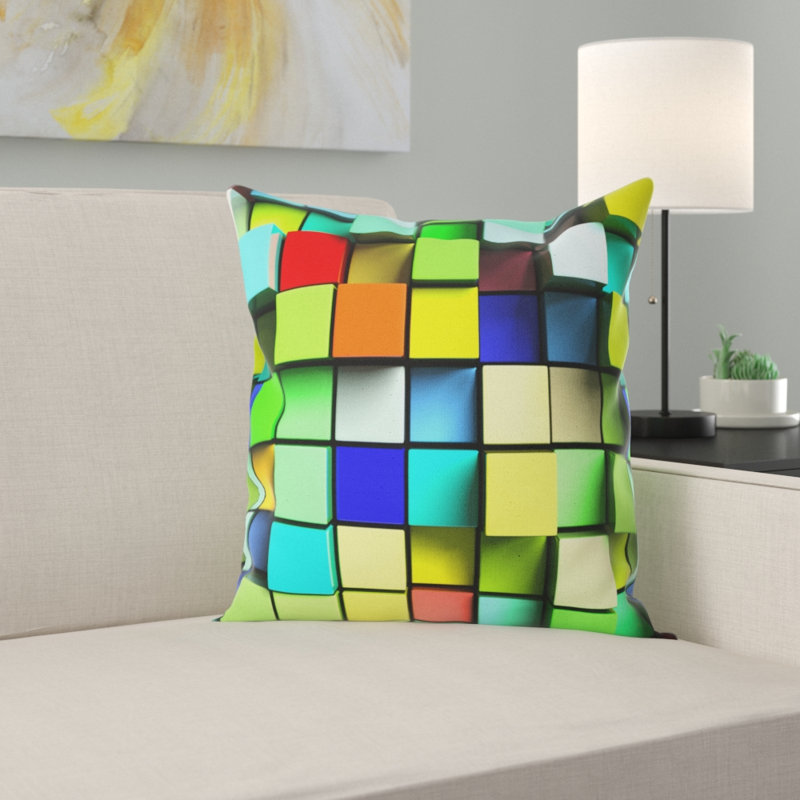 Conception murale colorée de cubes 3D - coussin abstrait imprimé, 16 po x 1 po, Coussin décoratif