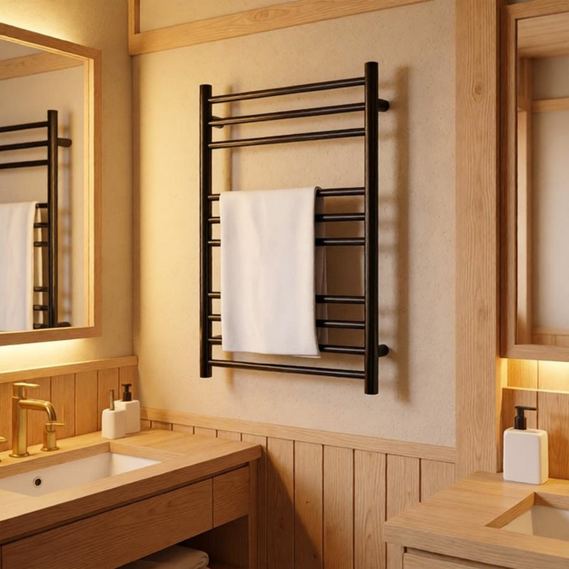SÃ¨che-serviettes Ã©lectrique pour salle de bain, porte-serviettes chauffant avec minuterie, style noir classique, Noir