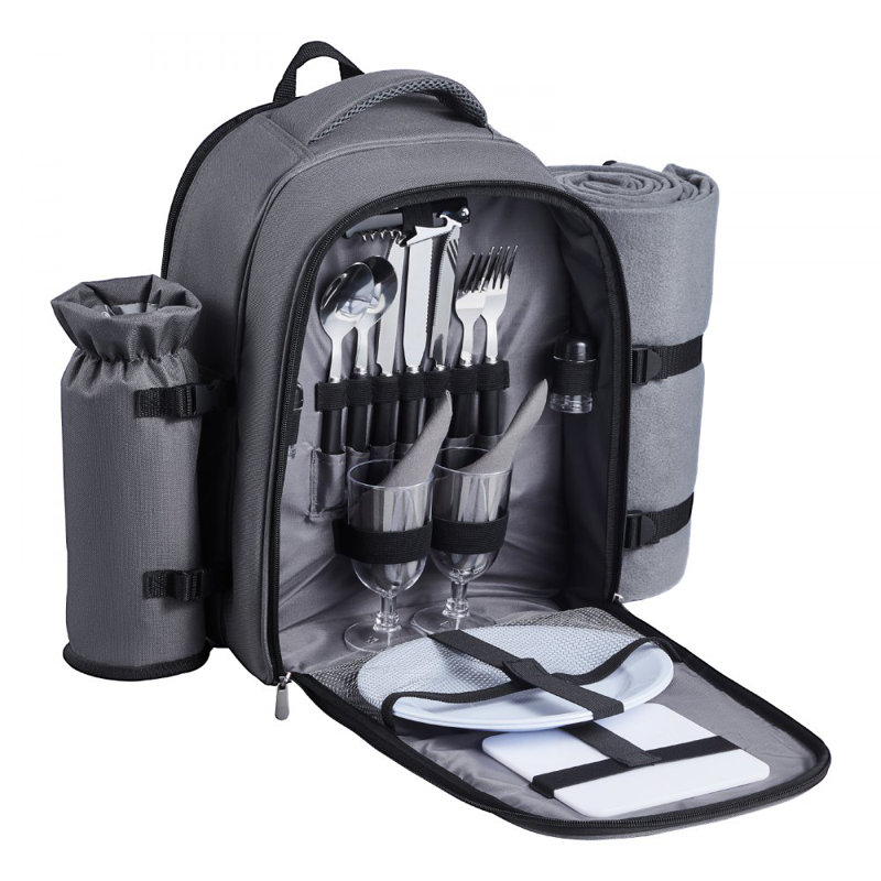 Sac à dos de plage pique-nique pour 2 personnes avec compartiment glacière gris