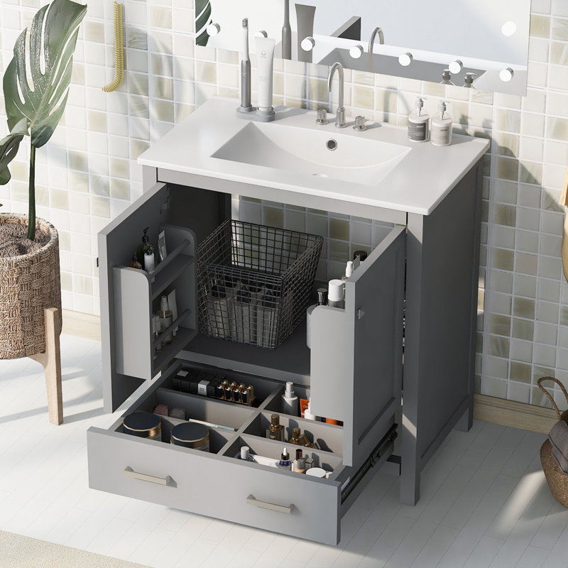 Meuble-lavabo autoportant 30 po, Argent, Gris