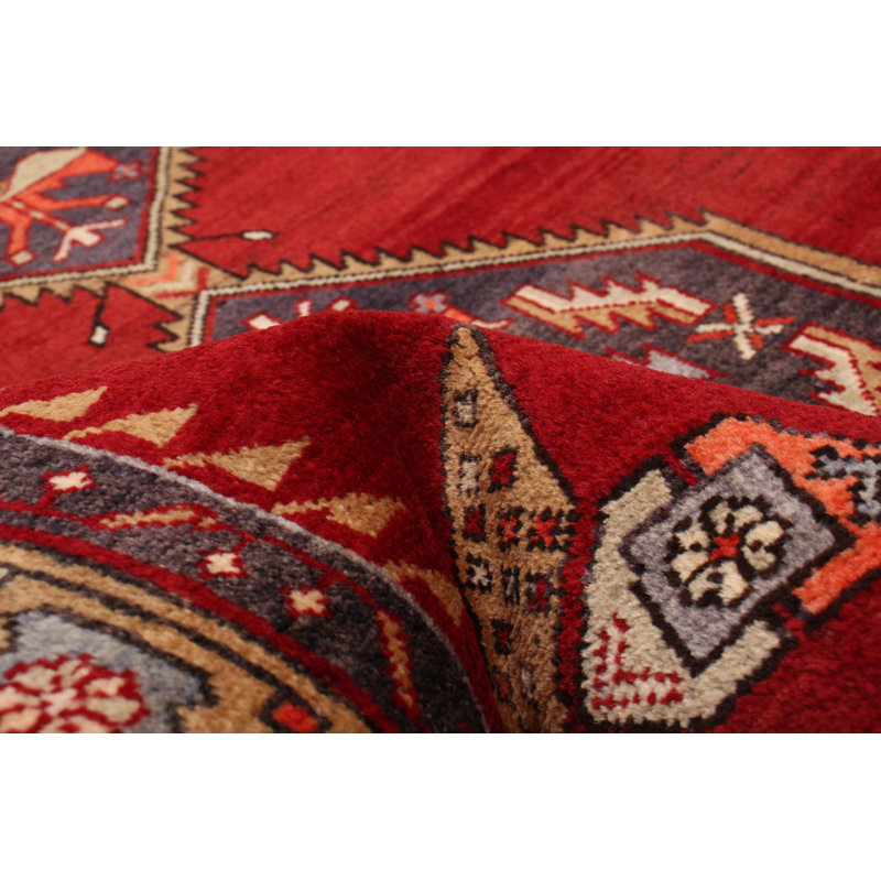 Tapis de couloir unique en laine noué à la main nouvel âge 3 pi 5 po x 13 pi rouge / bleu marine foncé / crème Jesse-James