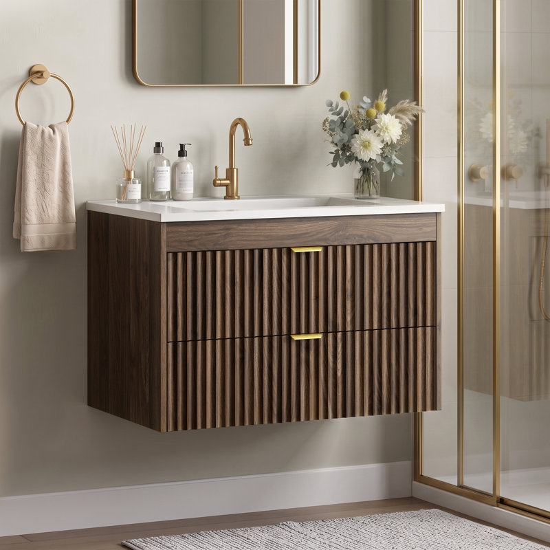 Ensemble de meuble-lavabo autoportant 30 po avec plateau SMC beige, Walnut, 30"