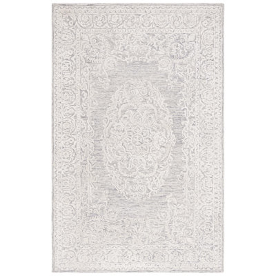 Bathilda Hand Tufted Wool/Bamboo Silk/Cotton with Cotton Backing Oriental Rug in Grey/Ivory