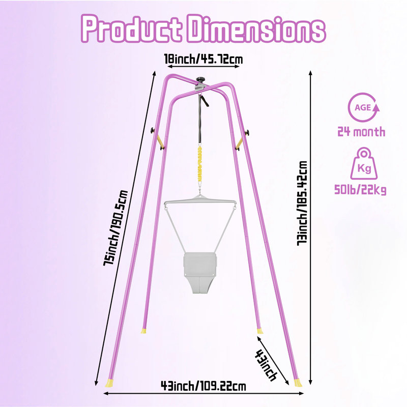 Jumper avec support stable, réglable en hauteur pour rebondir et faire de l'exercice, comprend un tapis doux, une option de cadeau intelligent, mauve