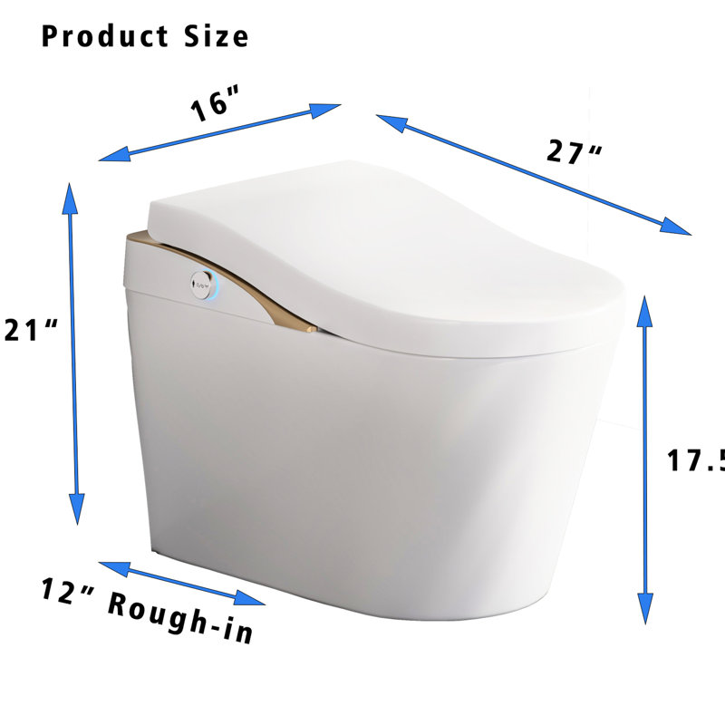 White Modern Smart Toilet With Bidet, Auto Flush, Open/Close, Heated Seat, Warm Water And Air Dry, Foam , , Foot Sensor/Remote, Comfort Height, Siphonic Jet, Adjustable Angle Bidet Sensor, - Saving