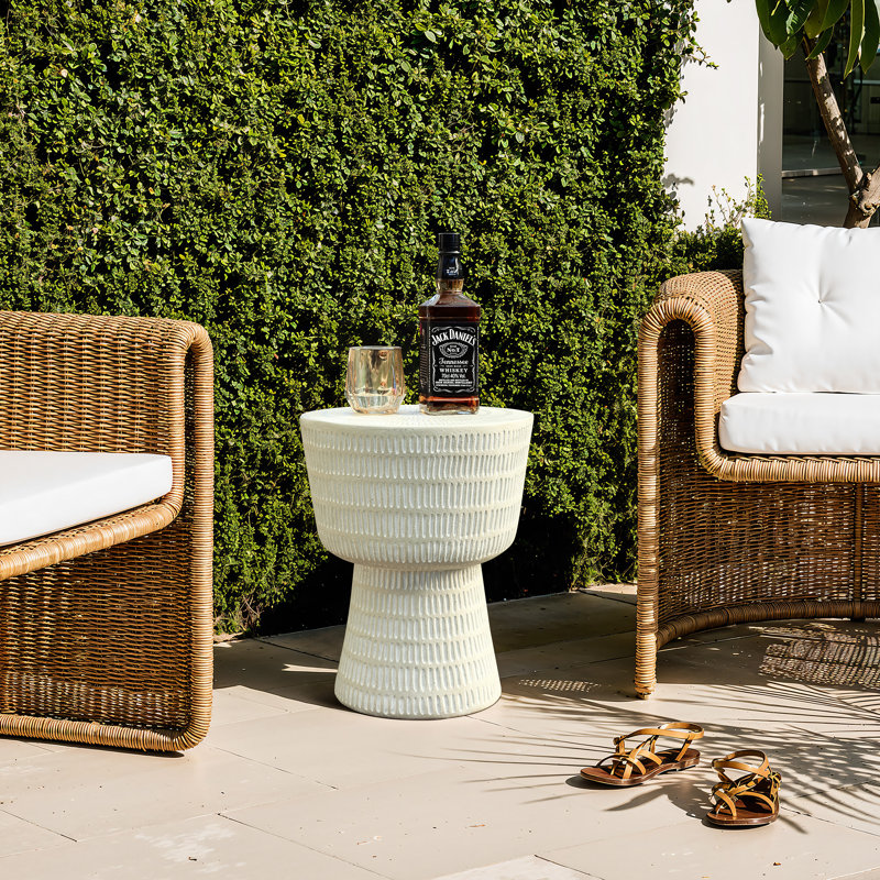 Outdoor and Indoor Round Spiral Pattern Side Table, Beige