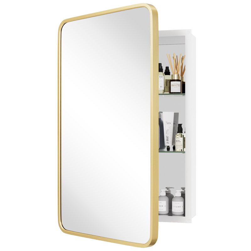 Armoire à pharmacie en aluminium avec miroir, Doré, H 30 po x l 19 po x P 3,8 po