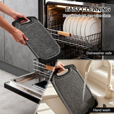 Ensemble de 3 planches à découper en plastique, sans BPA, compatibles avec le lave-vaisselle (gris)