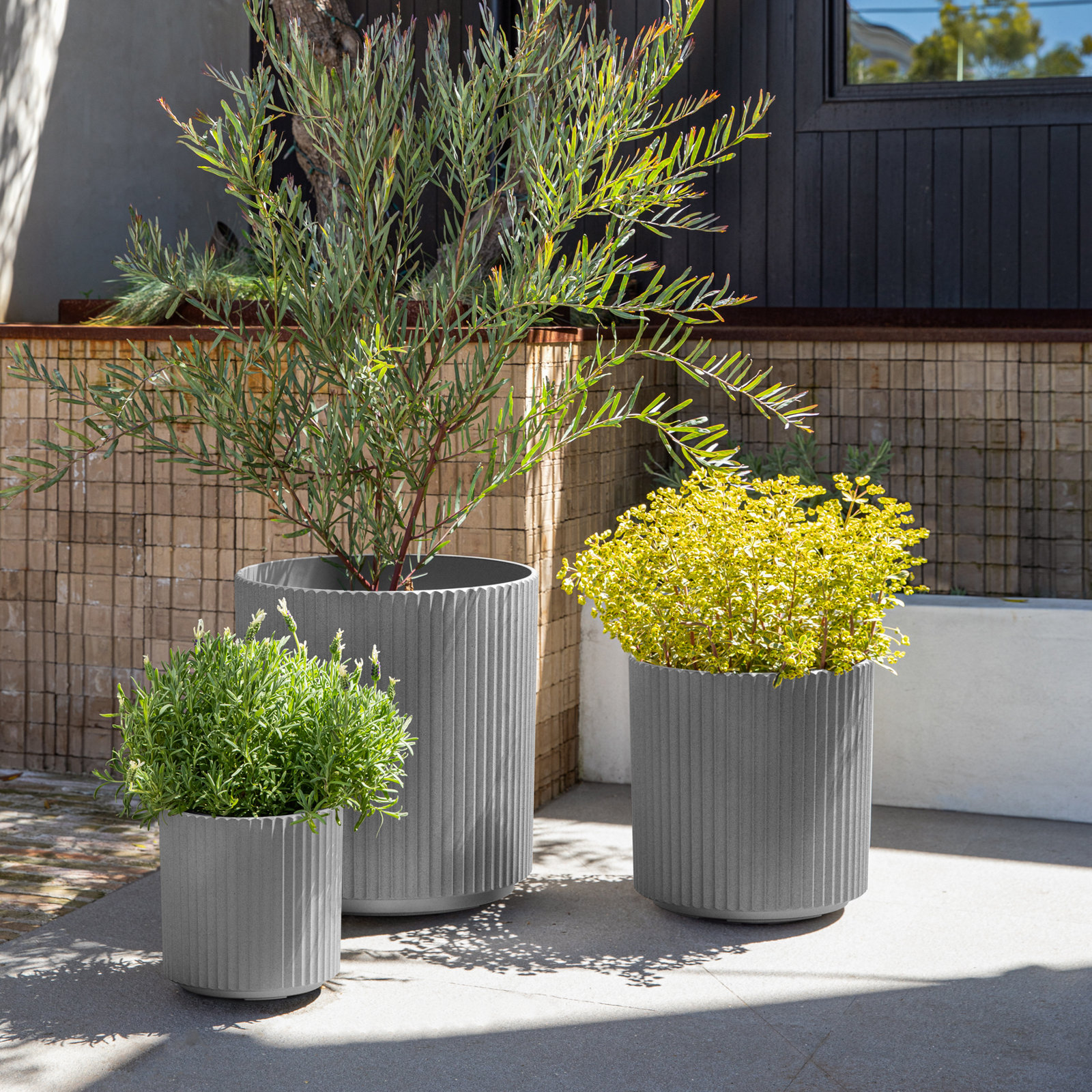 Demi Series Fluted Round Pot Planter, Gray