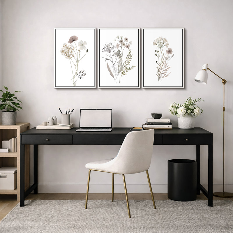 "Minimal Botanical" Wildflowers, H 24 po x l 16 po x P 1,5 po, Blanc