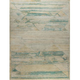 Hand Knotted Wool Abstract Area Rug in Beige/Green