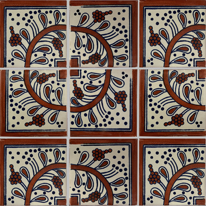 4.2" x 4.2" 9pcs TalaMex Terracota Bower Corner Talavera Mexican Tile