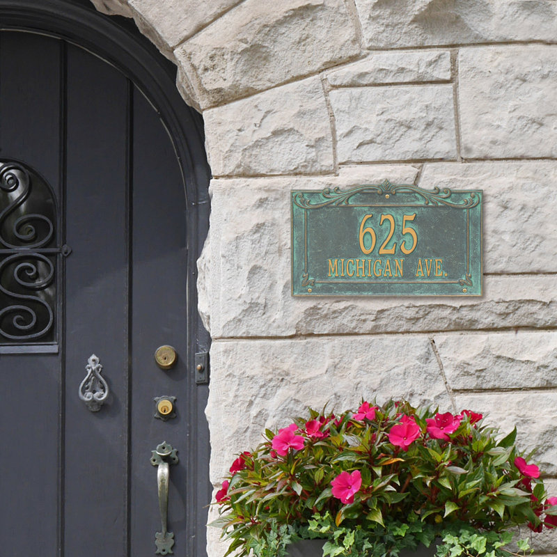 Plaque d'adresse murale sur 2 lignes Signature Series, Vert-de-gris, Bronze, Oui