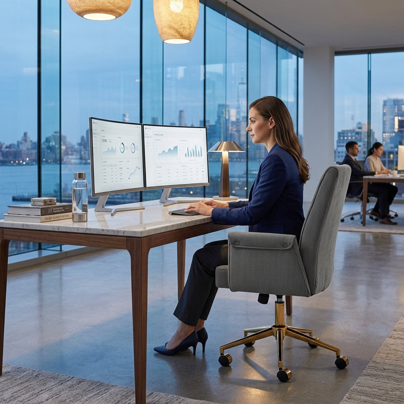 Chaise de bureau en velours côtelé gris à dossier moyen avec base dorée élégante et mousse à mémoire de forme