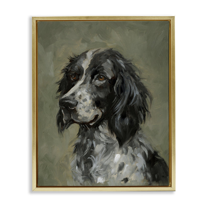 «Cocker Spaniel Portrait», art mural encadré par Victoria Barnes, H 31 po x l 25 po, Cadre flottant métallique doré